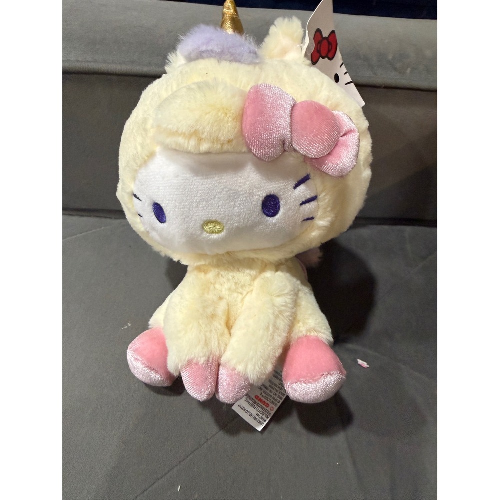 Sanrio Hello Kitty Unicorn Plush Yellow Pastel Rainbow Tail Gold Horn 2023 NWT